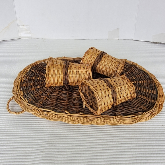 Rattan Wicker Wall Pocket Hanger Pot 17.5x11.5 Oval Beige Brown Basket Vintage - Picture 5 of 11